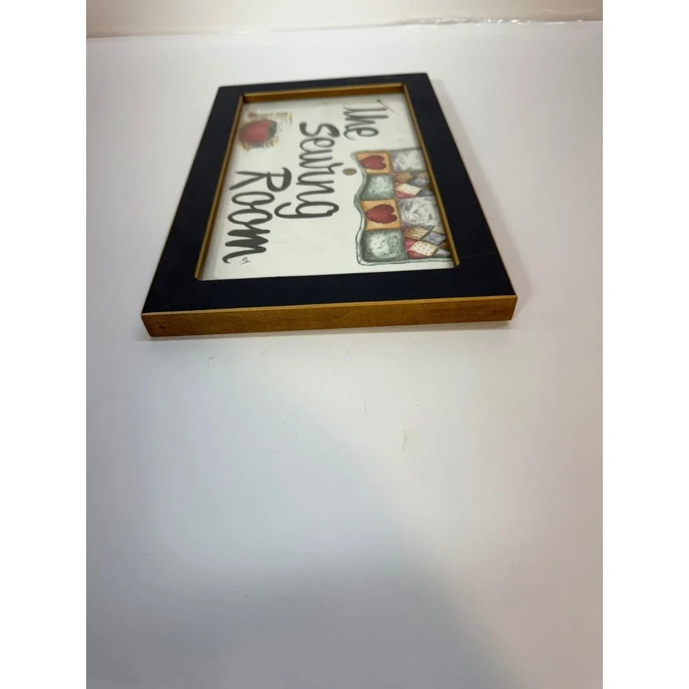 The Sewing Room Framed Wall Art Folk Art Quilt Tomato Pincushion Signed TAM
